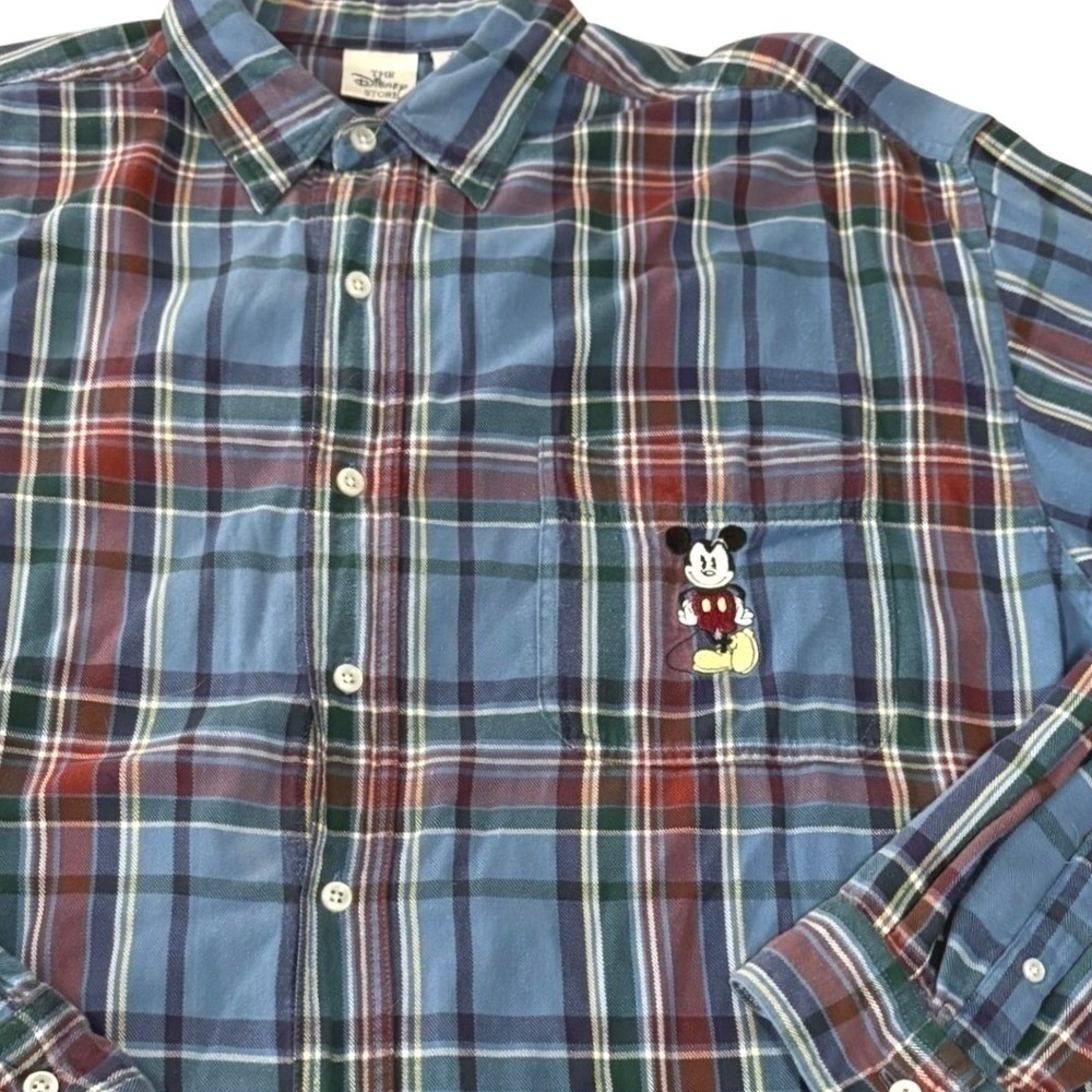 Vintage 90s The Disney Store Mickey Mouse Plaid Flannel Shirt Mens XL Hong Kong